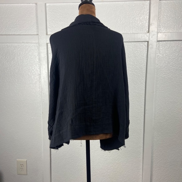 Grade & Gather Black Textured Cotton Open Front Kimono Wrap Cardigan Women’s M - Picture 3 of 10